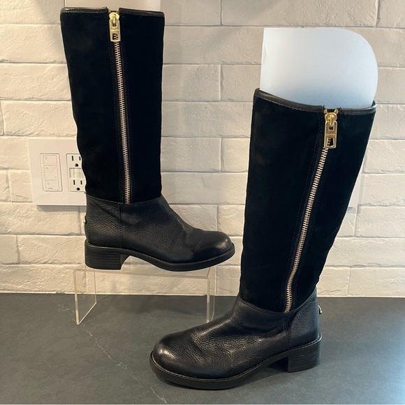 Coach sz 5.5 Bailey safari black leather & suede wool lined riding boots - Picture 1 of 16
